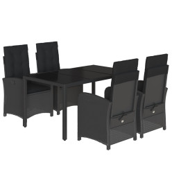 Ensemble à manger de jardin coussins 5pcs Noir Résine tressée