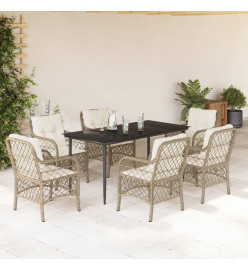 Ensemble à manger de jardin et coussins 7 pcs beige poly rotin