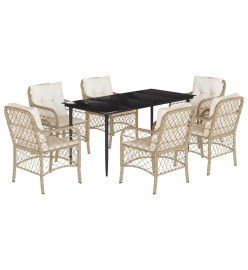 Ensemble à manger de jardin et coussins 7 pcs beige poly rotin