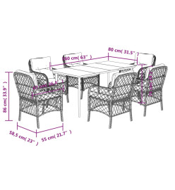 Ensemble à manger de jardin et coussins 7 pcs marron rotin