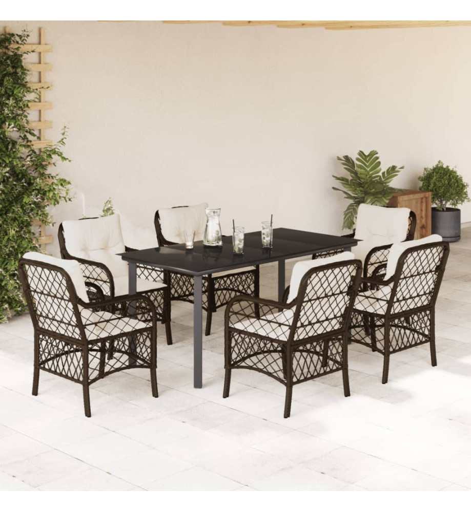 Ensemble à manger de jardin et coussins 7 pcs marron rotin Ensemble à manger de jardin et coussins 7 pcs marron rotin