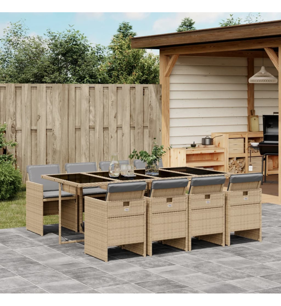 Ensemble à manger de jardin et coussins 9 pcs mélange beige Ensemble à manger de jardin et coussins 9 pcs mélange beige