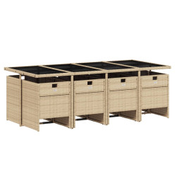 Ensemble à manger de jardin et coussins 9 pcs mélange beige