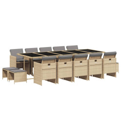 Ensemble à manger de jardin et coussins 15 pcs mélange beige