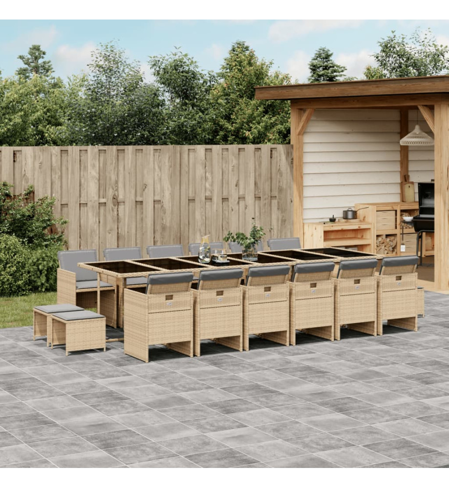 Ensemble à manger de jardin et coussins 17 pcs mélange beige Ensemble à manger de jardin et coussins 17 pcs mélange beige