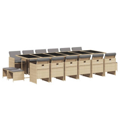 Ensemble à manger de jardin et coussins 17 pcs mélange beige