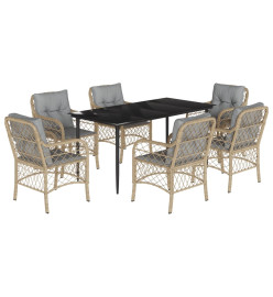 Ensemble à manger de jardin coussins 7 pcs mélange beige rotin