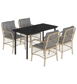 Ensemble à manger de jardin coussins 5 pcs mélange beige rotin