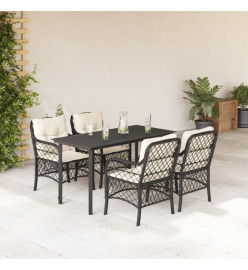 Ensemble à manger de jardin coussins 5pcs Noir Résine tressée