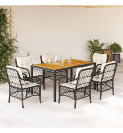 Ensemble à manger de jardin coussins 7pcs Noir Résine tressée