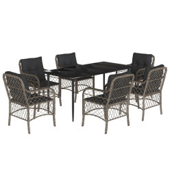 Ensemble à manger de jardin et coussins 7 pcs gris rotin
