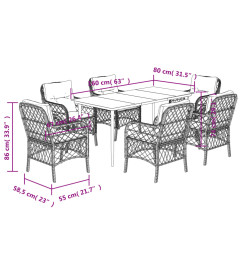 Ensemble à manger de jardin et coussins 7 pcs gris rotin
