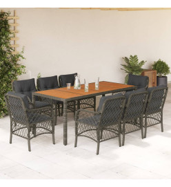 Ensemble à manger de jardin 9 pcs coussins gris résine tressée