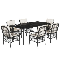 Ensemble à manger de jardin coussins 7pcs Noir Résine tressée