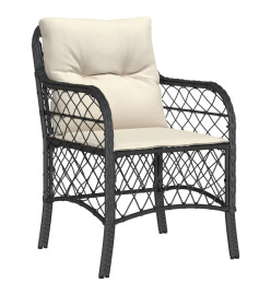 Ensemble à manger de jardin coussins 7pcs Noir Résine tressée