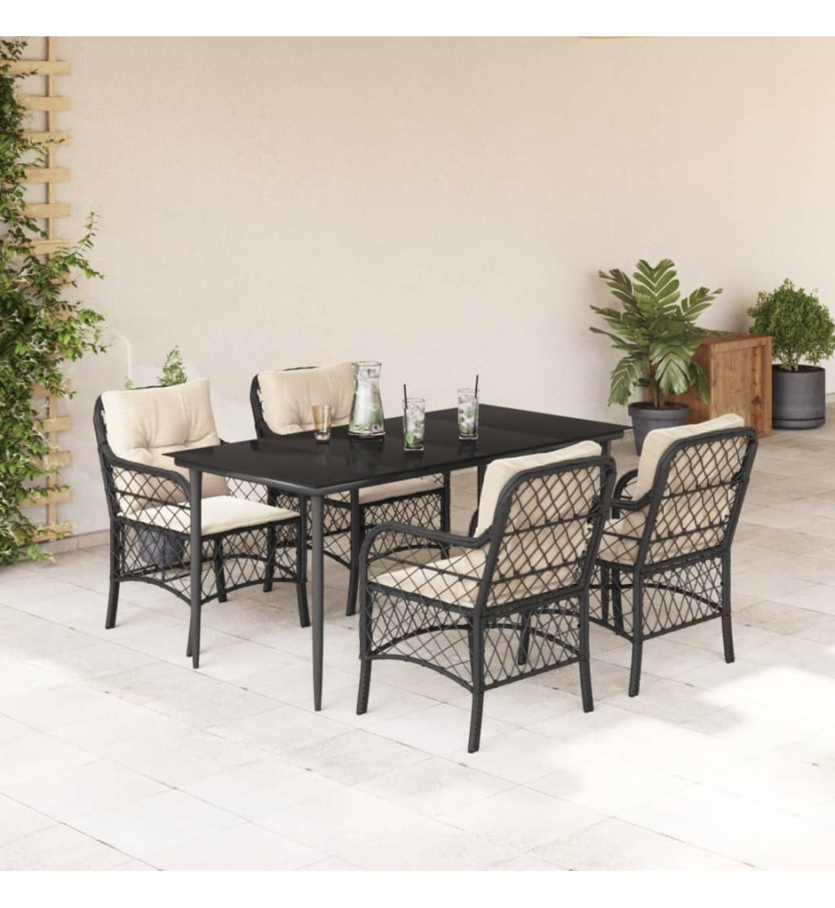 Ensemble à manger de jardin coussins 5pcs Noir Résine tressée Ensemble à manger de jardin coussins 5pcs Noir Résine tressée