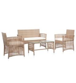 Salon de jardin 4 pcs avec coussins Résine tressée Beige