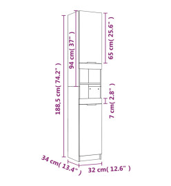 Armoire de bain Chêne marron 32x34x188,5 cm Bois d'ingénierie