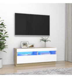 Meuble TV avec lumières LED blanc et chêne sonoma 100x35x40 cm