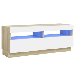 Meuble TV avec lumières LED blanc et chêne sonoma 100x35x40 cm