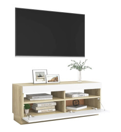 Meuble TV avec lumières LED blanc et chêne sonoma 100x35x40 cm