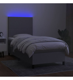 Sommier tapissier matelas et LED Gris clair 100x200 cm Tissu