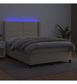 Sommier tapissier et matelas et LED Crème 140x200 cm Similicuir