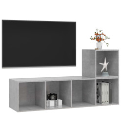 Ensemble de meuble TV 2 pcs Gris béton Aggloméré