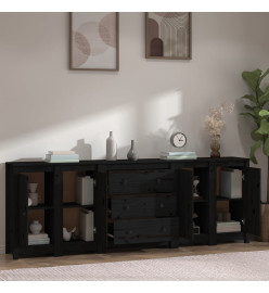 Buffet Noir 230x35x80 cm Bois massif de pin