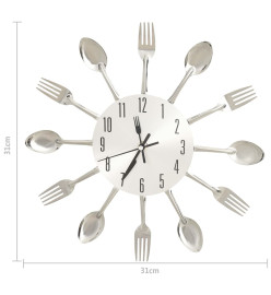 Horloge murale et cuillère et fourchette Argenté 31cm Aluminium