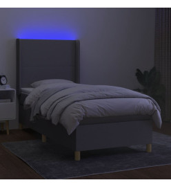 Sommier tapissier matelas et LED Gris clair 100x200 cm Tissu