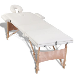 Table de massage pliable Blanc crème 3 zones avec cadre en bois