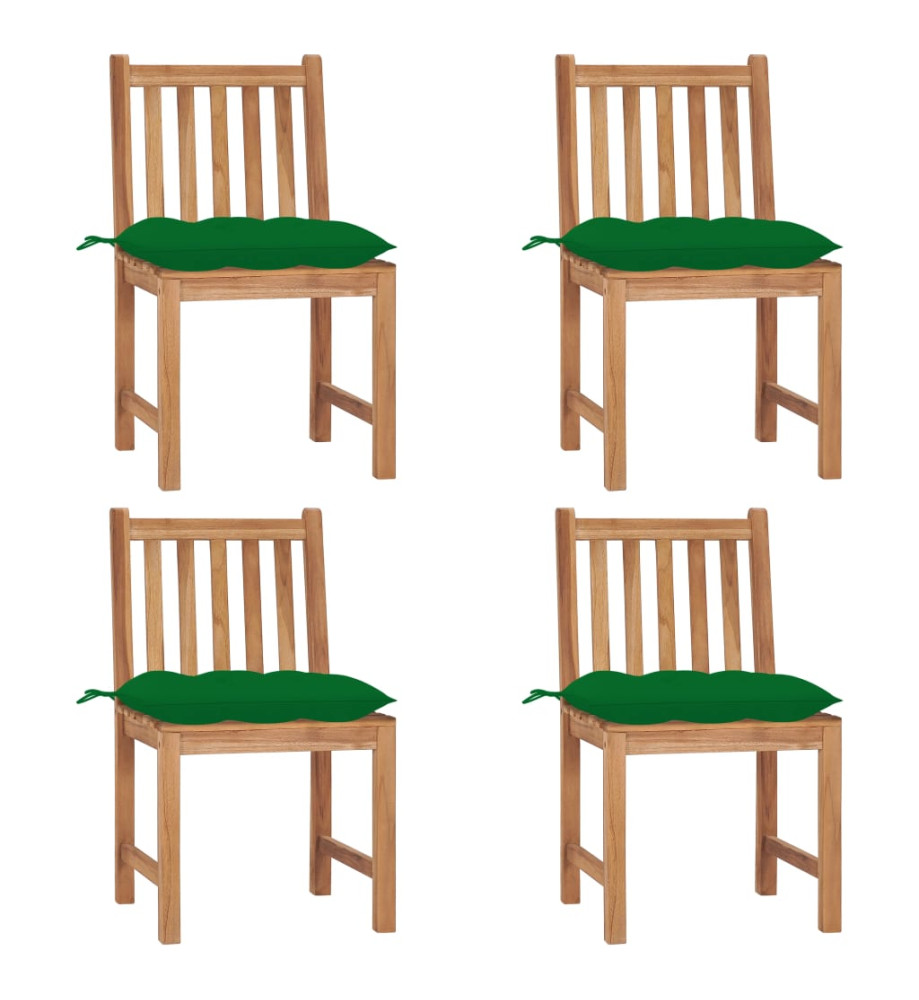 Chaises de jardin 4 pcs avec coussins Bois de teck massif