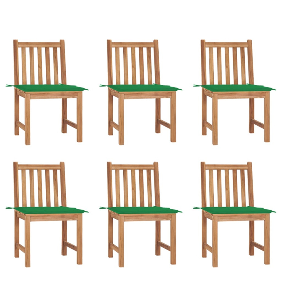 Chaises de jardin 6 pcs avec coussins Bois de teck massif