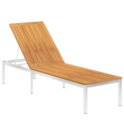 Chaise longue avec coussin Bois d'acacia et acier inoxydable