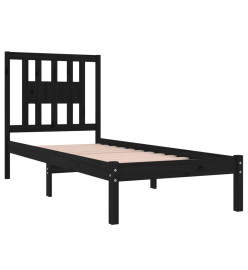 Cadre de lit Noir Bois massif 75x190 cm Petit simple