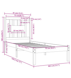 Cadre de lit Noir Bois massif 75x190 cm Petit simple