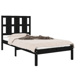 Cadre de lit Noir Bois massif 75x190 cm Petit simple