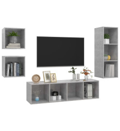 Ensemble de meuble TV 4 pcs Gris béton Aggloméré