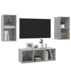 Ensemble de meuble TV 3 pcs Gris béton Aggloméré