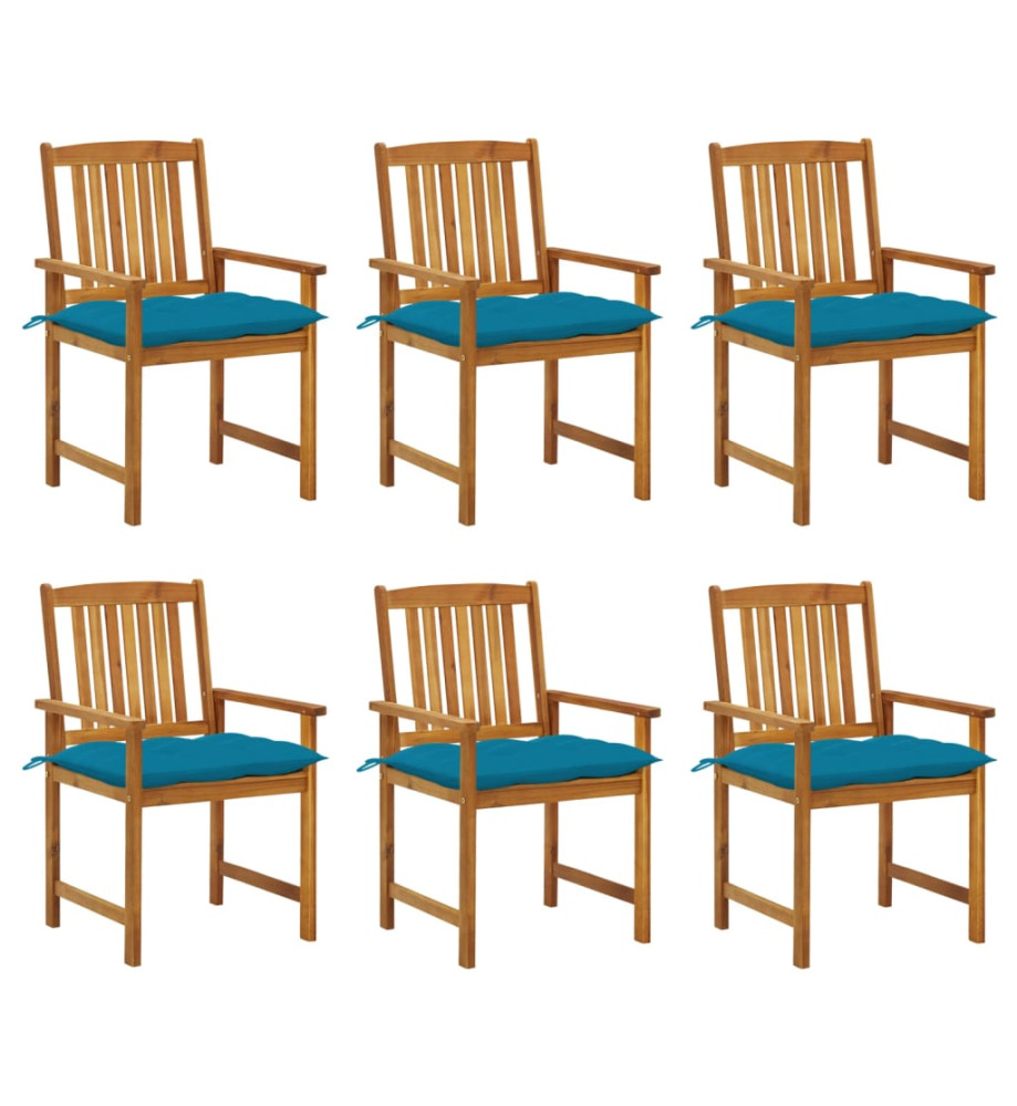 Chaises de jardin avec coussins 6 pcs Bois d'acacia massif