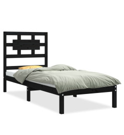 Cadre de lit Noir Bois massif 75x190 cm Petit simple