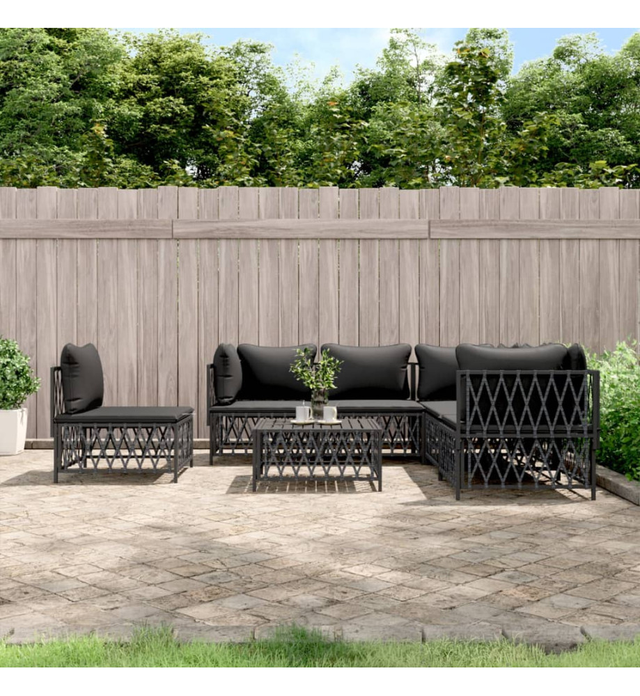 Salon de jardin avec coussins 6 pcs anthracite acier