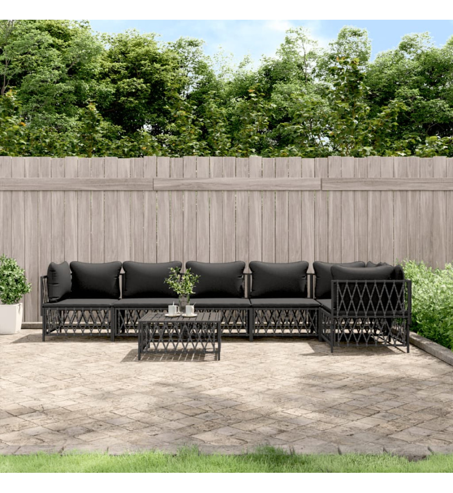 Salon de jardin 7 pcs avec coussins anthracite acier