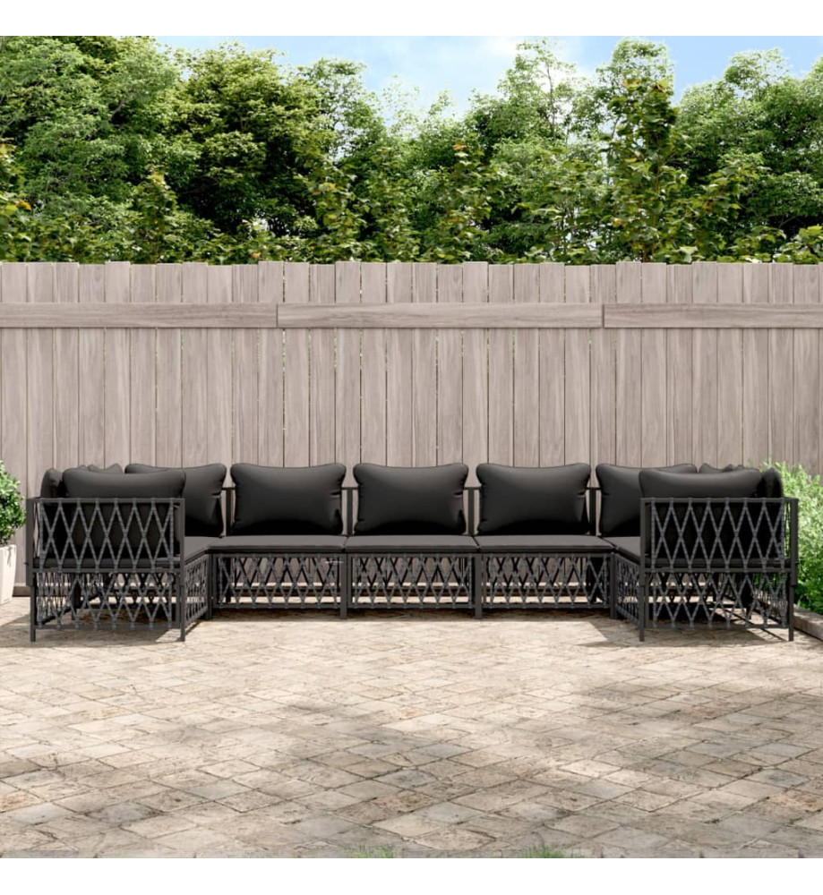 Salon de jardin 7 pcs avec coussins anthracite acier