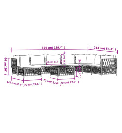 Salon de jardin avec coussins 9 pcs blanc acier