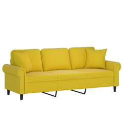 Canapé 3 places avec oreillers décoratifs jaune 180 cm velours