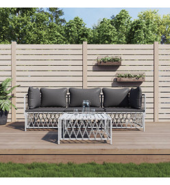 Salon de jardin 4 pcs avec coussins blanc acier