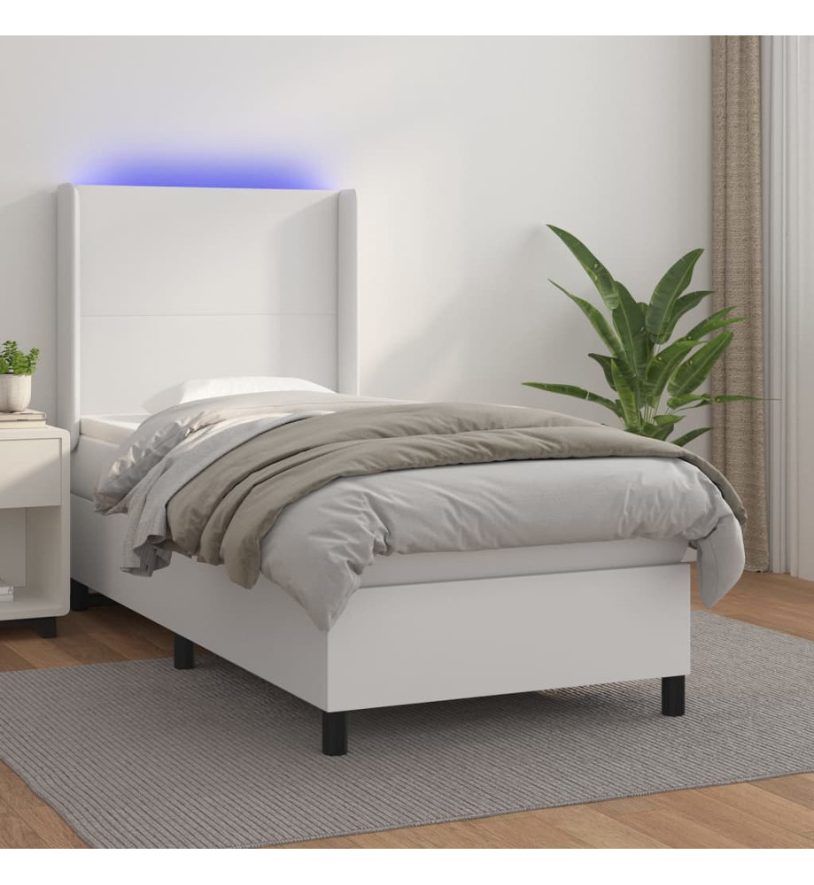 Sommier tapissier et matelas et LED Blanc 100x200 cm Similicuir