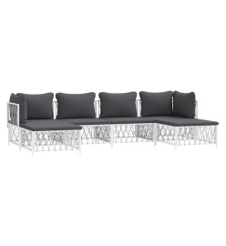 Salon de jardin avec coussins 6 pcs blanc acier